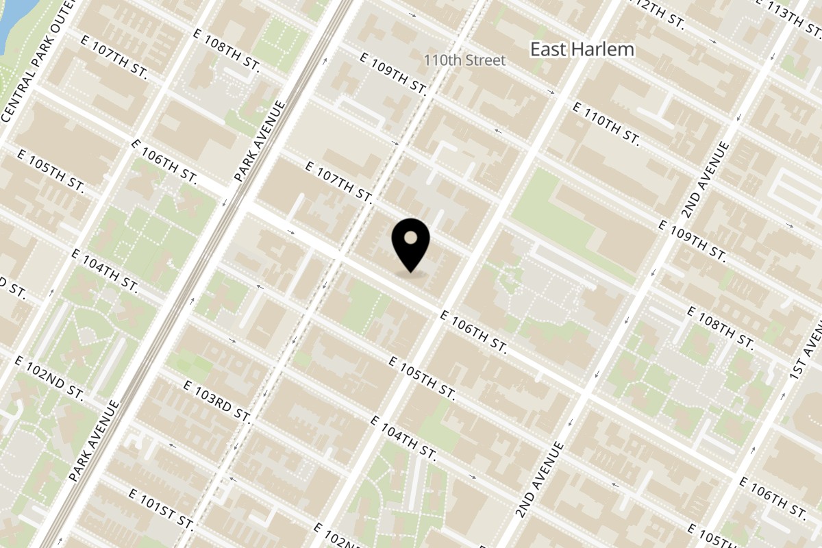 Map showing the location of Flames Indian Aroma on 165 E 106th St in New York